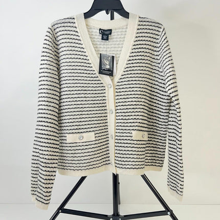 C By Bloomingdales Cashmere Women's Sweater, Color IVOR / BLACK, Size L, V11116