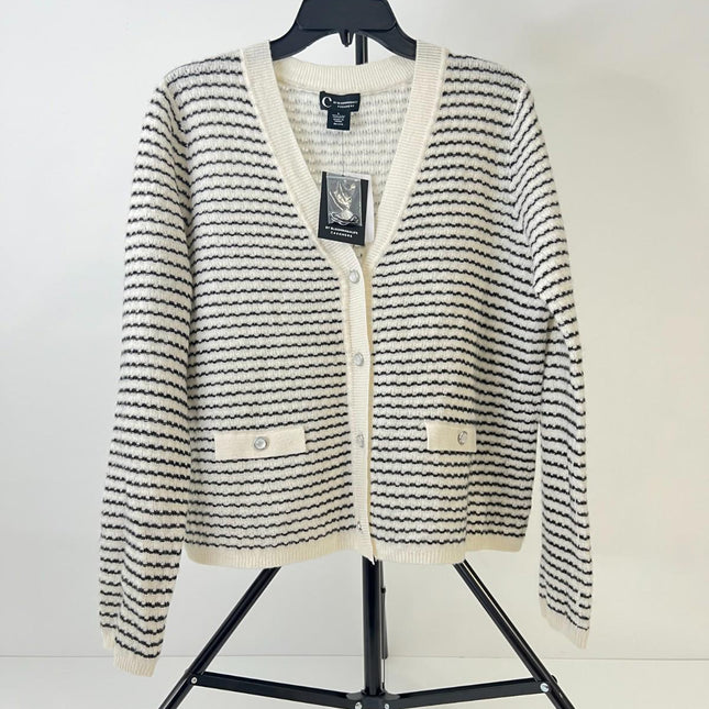 C By Bloomingdales Cashmere Women's Sweater, Color IVOR / BLACK, Size L, V11116