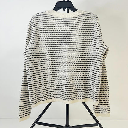 C By Bloomingdales Cashmere Women's Sweater, Color IVOR / BLACK, Size L, V11116