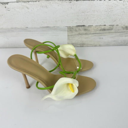 Flower High Heels for Women Calla Lily Open Toe Floral Stilettos Heels, Size 8.5