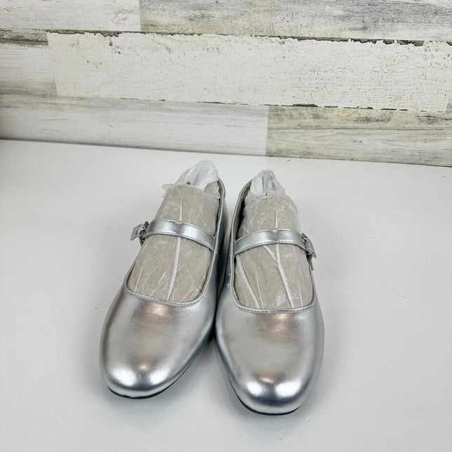 Dr. Scholl's Women's Wexley Jane Ballet Flat Mary Jane Flat Silver Smooth, Sz 9W