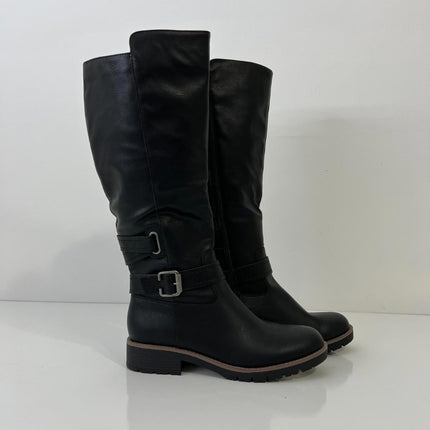 Sun + Stone Blakelyy Buckled Riding Women’s Boots, Black, Size 8M