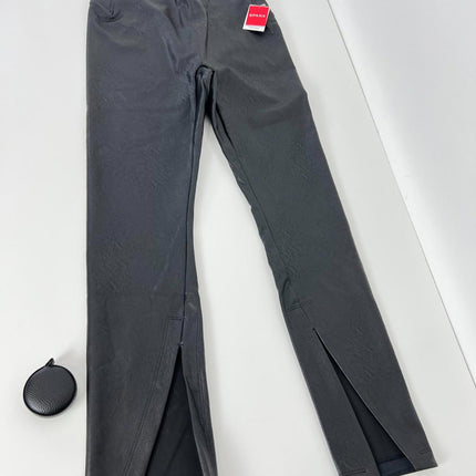 Womens Faux Leather Front Slit Leggings, Black, Size L