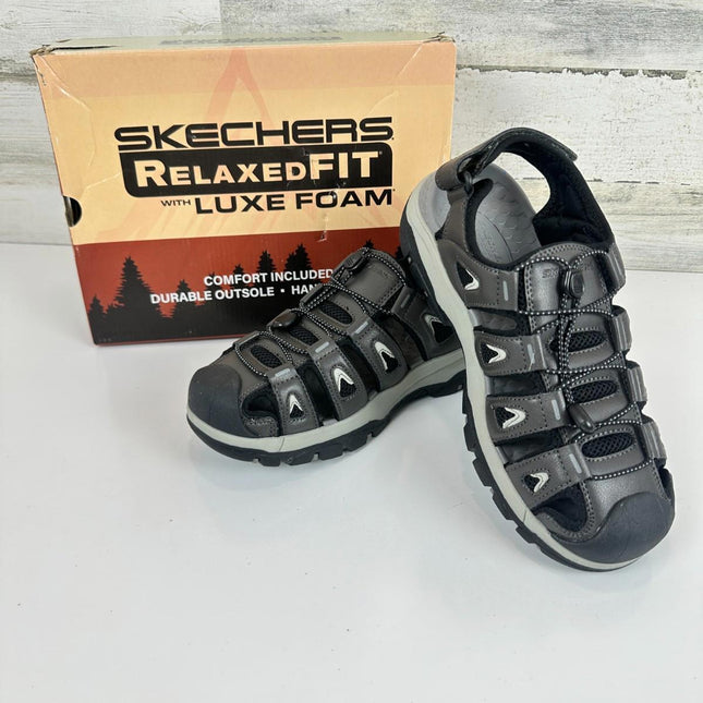 Skechers Men's Slip On Tresmen Outseen Canvas Fisherman Sandal,Gray, Size 8