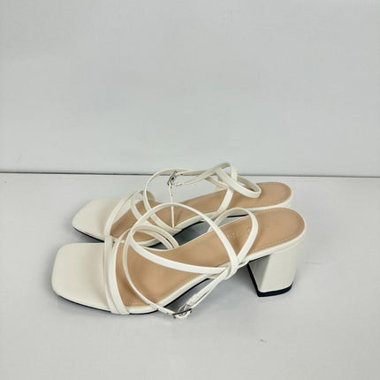 LACUONE Strappy Heels for women Block Heels Square Toe Chunky Ankle, Size 8.5