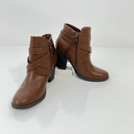 Style & Co Womens Zetaa Strappy Belt Heel Booties Brown Smooth Size 5.5M NIB