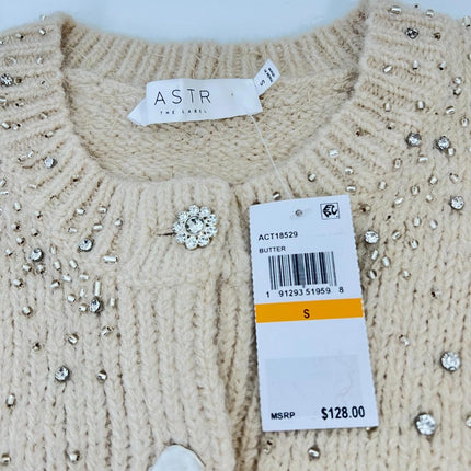 Astr the Label Sigourney Crewneck Cardigan Sweater, Size S