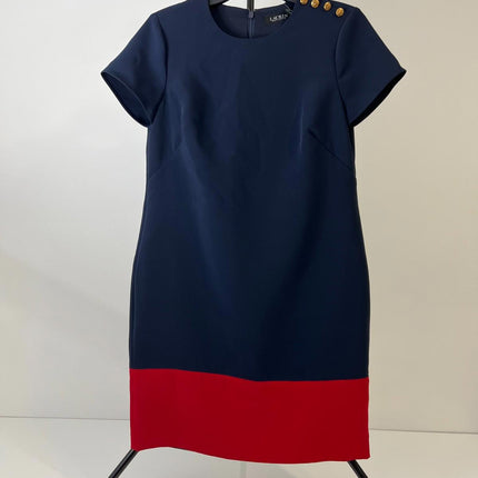 Lauren Ralph Lauren Two-Tone Button-Trim Crepe Shift Dress Women's Dress, Size 4