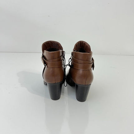 Style & Co Womens Zetaa Strappy Belt Heel Booties Brown Smooth Size 5.5M NIB
