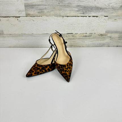 Nine West Mesh Leopard Slingback Kitten Heels Pointed Toe Pumps Low Heel, sz 7.5