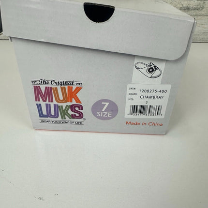 MUK LUKS Women's Gigi Crochet Sandal, Chambray, Size 7