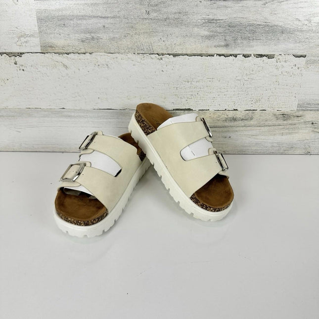 HOFENY Women Platform Sandals Open-Toe Wedge Chunky Sandals Size 8 White