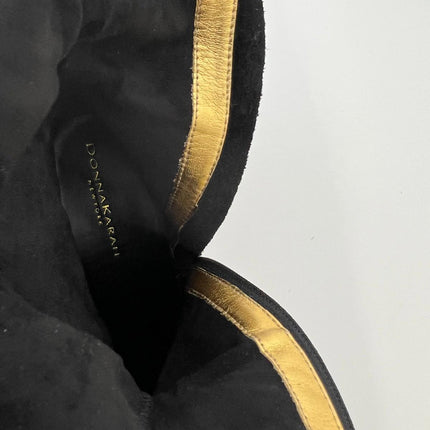 Donna Karan New York Women's Clari Tall Boot Black Leather Gold Heel Size 7 NIB