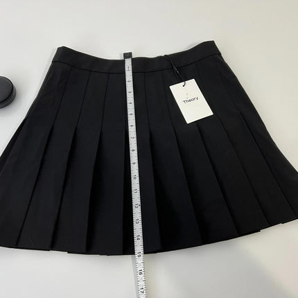 Theory Women's MINI Pleated Skirt , Black, Str Wool Suie O0705303, Size 0