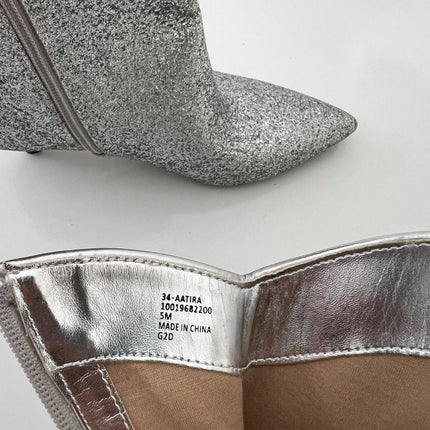 New On 34th Aatirap Silver Glitter Pointed Toe Ankle Booties Women’s 5M