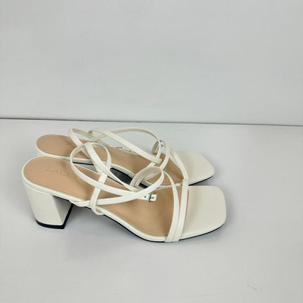 LACUONE Strappy Heels for women Block Heels Square Toe Chunky Ankle, Size 8.5