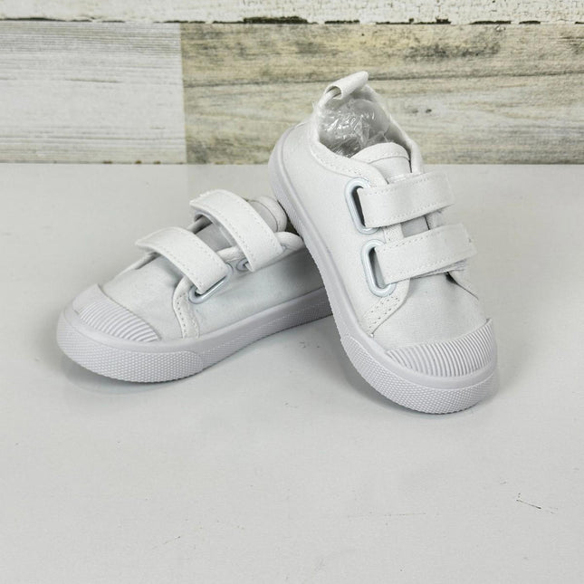 Boy's Girl's Toddlers Canvas Sneakers Slip-On Lightweight Kids White Sneakers, 8