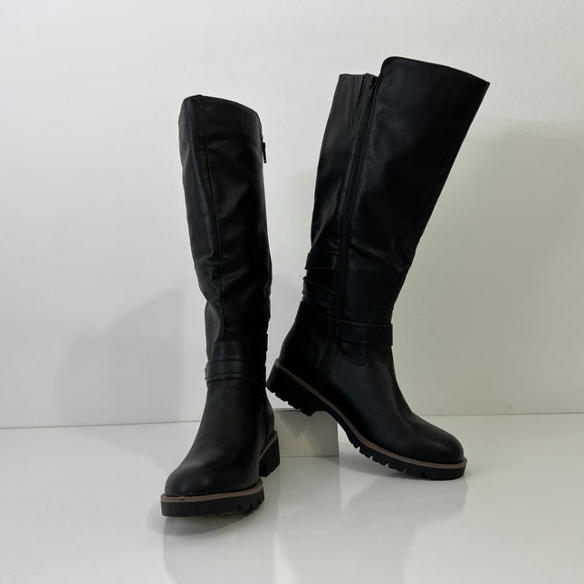 Sun + Stone Blakelyy Buckled Riding Women’s Boots, Black, Size 8M