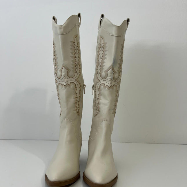 Sun + Stone Women's Bodhiii Western Knee High Boots, Size 6.5M - Ecru Sm