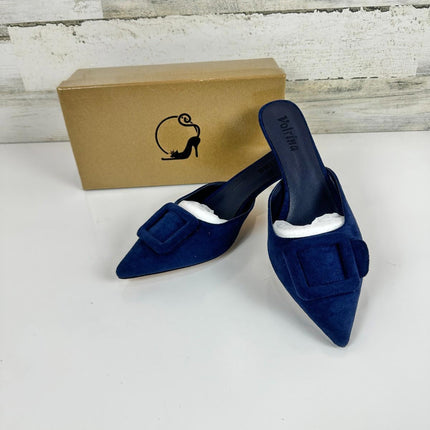 Volrina Kitten Heel Mules Sandals for Women Pointed toe Square Buckle, Size 11