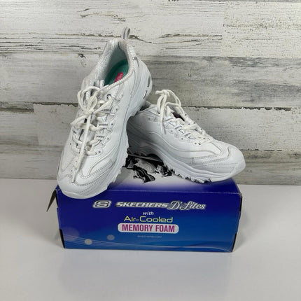Skechers Sport Womens D'LITES FRESH START Memory Foam Lace-up Sneaker,White Silv