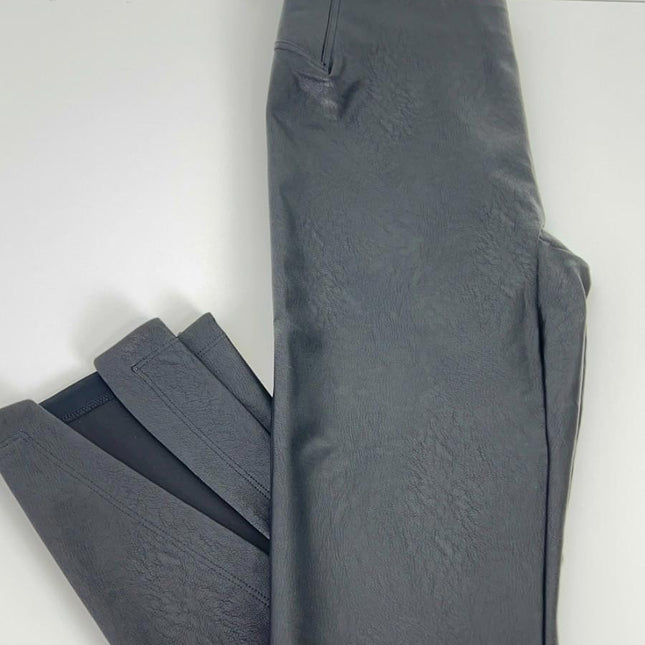Womens Faux Leather Front Slit Leggings, Black, Size L