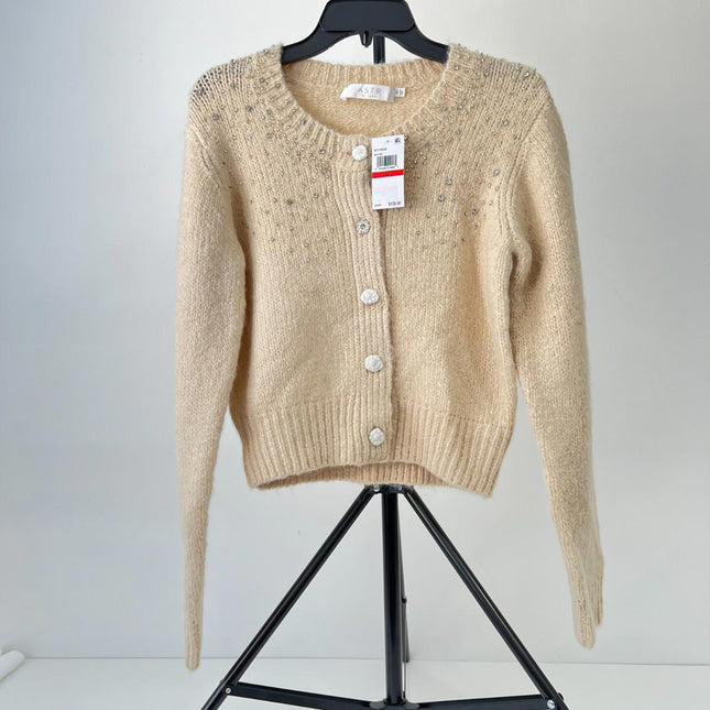 Astr the Label Sigourney Crewneck Cardigan Sweater, Size XS
