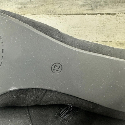 Meleell Chic Knee - Height Boots Black Suede Pointed Toe Stack Heel Siz 13 Wide