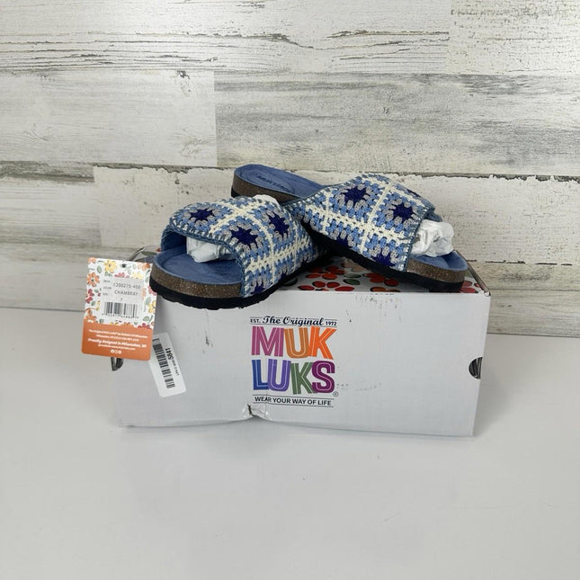 MUK LUKS Women's Gigi Crochet Sandal, Chambray, Size 7