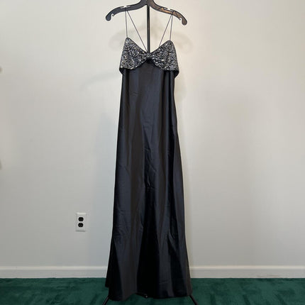 LUCY PARIS MARNIE BLACK SATIN MAXI DRESS Size M