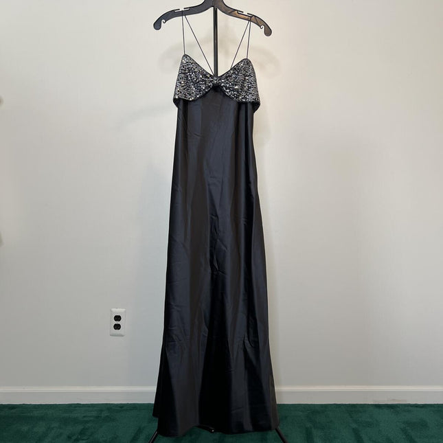 LUCY PARIS MARNIE BLACK SATIN MAXI DRESS Size M
