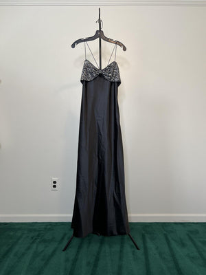 LUCY PARIS MARNIE BLACK SATIN MAXI DRESS Size M
