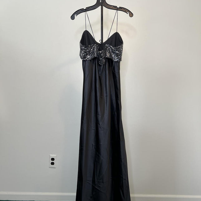 LUCY PARIS MARNIE BLACK SATIN MAXI DRESS Size M