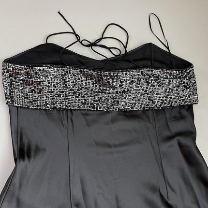 LUCY PARIS MARNIE BLACK SATIN MAXI DRESS Size M