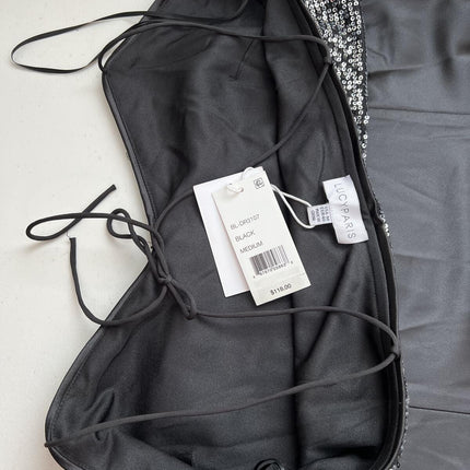 LUCY PARIS MARNIE BLACK SATIN MAXI DRESS Size M