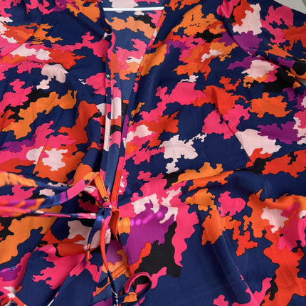 Tropical Floral Print Long Beach Kimono Cover-up.