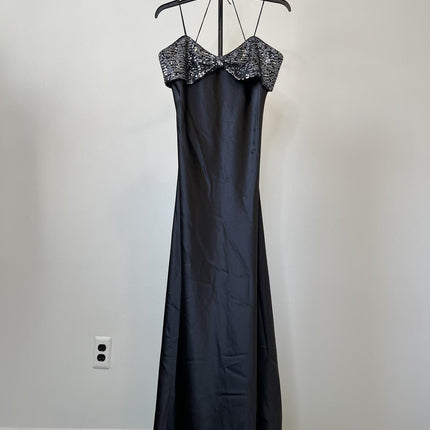 LUCY PARIS Marnie Black Satin Maxi Dress, Size Small.