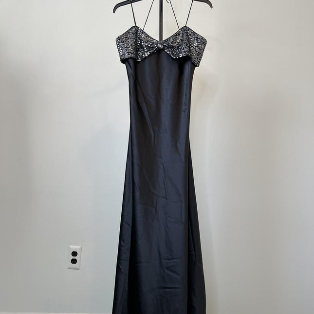 LUCY PARIS Marnie Black Satin Maxi Dress, Size Small.