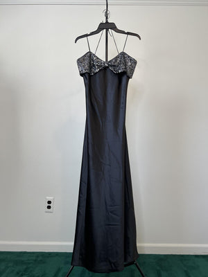LUCY PARIS Marnie Black Satin Maxi Dress, Size Small.
