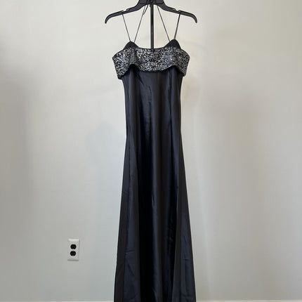 LUCY PARIS Marnie Black Satin Maxi Dress, Size Small.