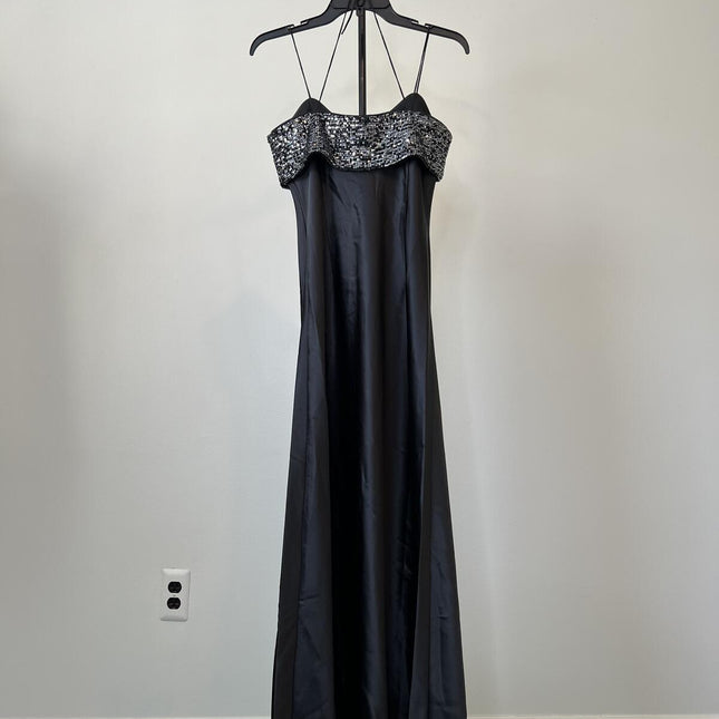 LUCY PARIS Marnie Black Satin Maxi Dress, Size Small.