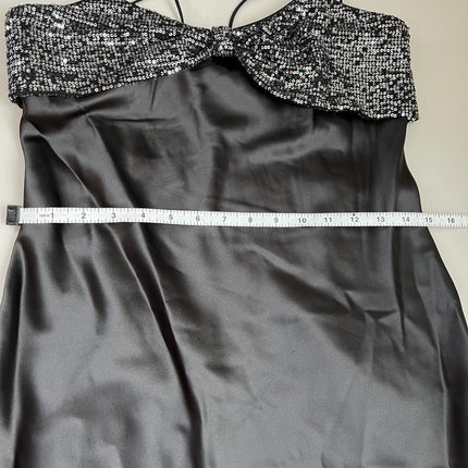 LUCY PARIS Marnie Black Satin Maxi Dress, Size Small.
