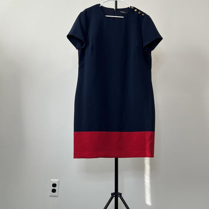 Lauren Ralph Lauren Two-Tone Button-Trim Crepe Shift Dress Women's Dress size 16