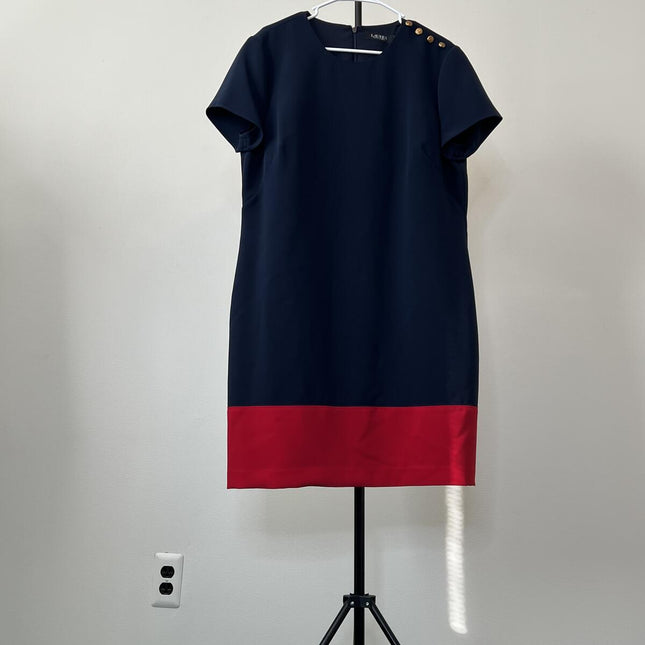Lauren Ralph Lauren Two-Tone Button-Trim Crepe Shift Dress Women's Dress size 16