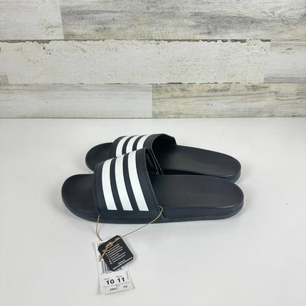 adidas Unisex Adilette Comfort Slides Sandal, Core Black/White, 11 Women/10 Men
