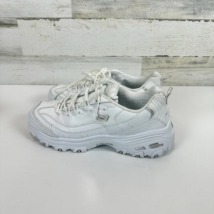 Skechers Sport Womens D'LITES FRESH START Memory Foam Lace-up Sneaker,White Silv