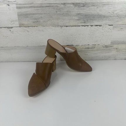 SYKTKMX Women’s Cutout Backless Stacked Closed Toe Heeled Mules Brown Size 7 NEW