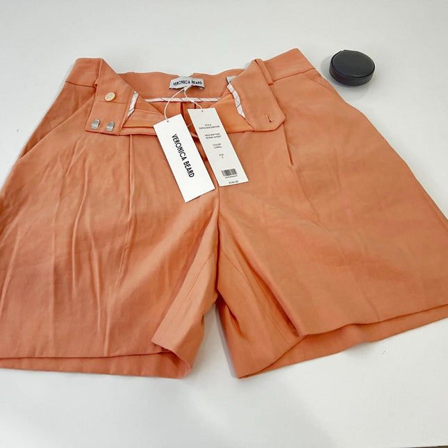Veronica Beard Noemi High Waist Linen Blend Shorts in, Coral, Size 2