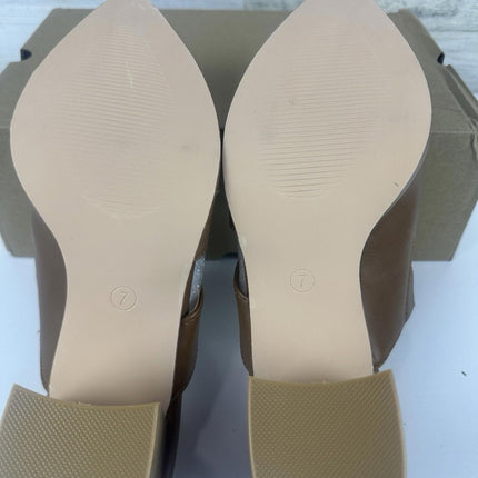 SYKTKMX Women’s Cutout Backless Stacked Closed Toe Heeled Mules Brown Size 7 NEW