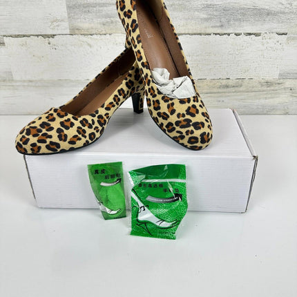 Women's Classic Round Toe Pump Kitten Low Heel Shoes Suede Leopard 42 - US 9.5 M